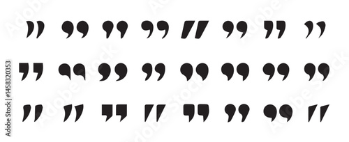 Set of quote mark. Quotes icon vector set. Quotemarks outline, speech marks, inverted commas or talking marks collection. black quotes icon set.  inverted commas symbol. vector illustration eps 10.