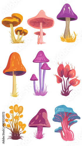 Whimsical Alien Fungi Collection: Fantasy Mushrooms and Unique Vegetation Art