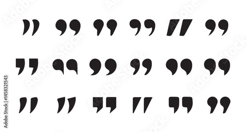 Set of quote mark. Quotes icon vector set. Quotemarks outline, speech marks, inverted commas or talking marks collection. black quotes icon set.  inverted commas symbol. vector illustration eps 10.