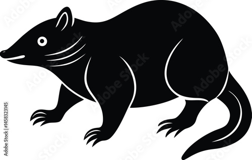 Minimalistic vector silhouette of a walking mole with raised snout on white background perfect for underground wildlife themes