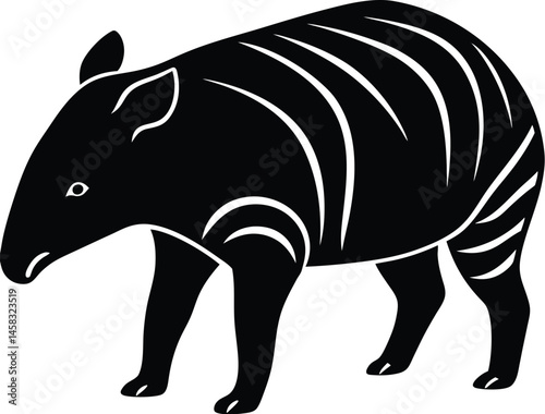 Minimalistic vector silhouette of a walking tapir in profile on white background perfect for rainforest or South American themes
