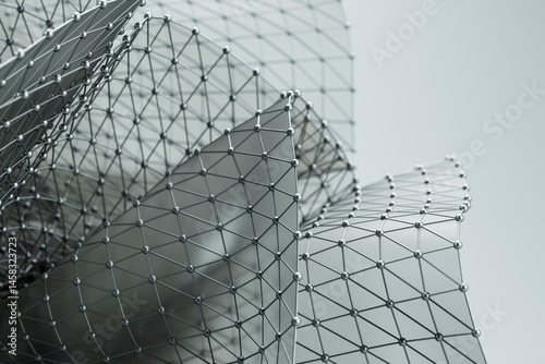 Abstract rendering of a geometric mesh structure representing connectivity and network