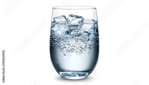Obraz na płótnie Sweet carbonated water with ice cubes in glass isolated on white w salonie