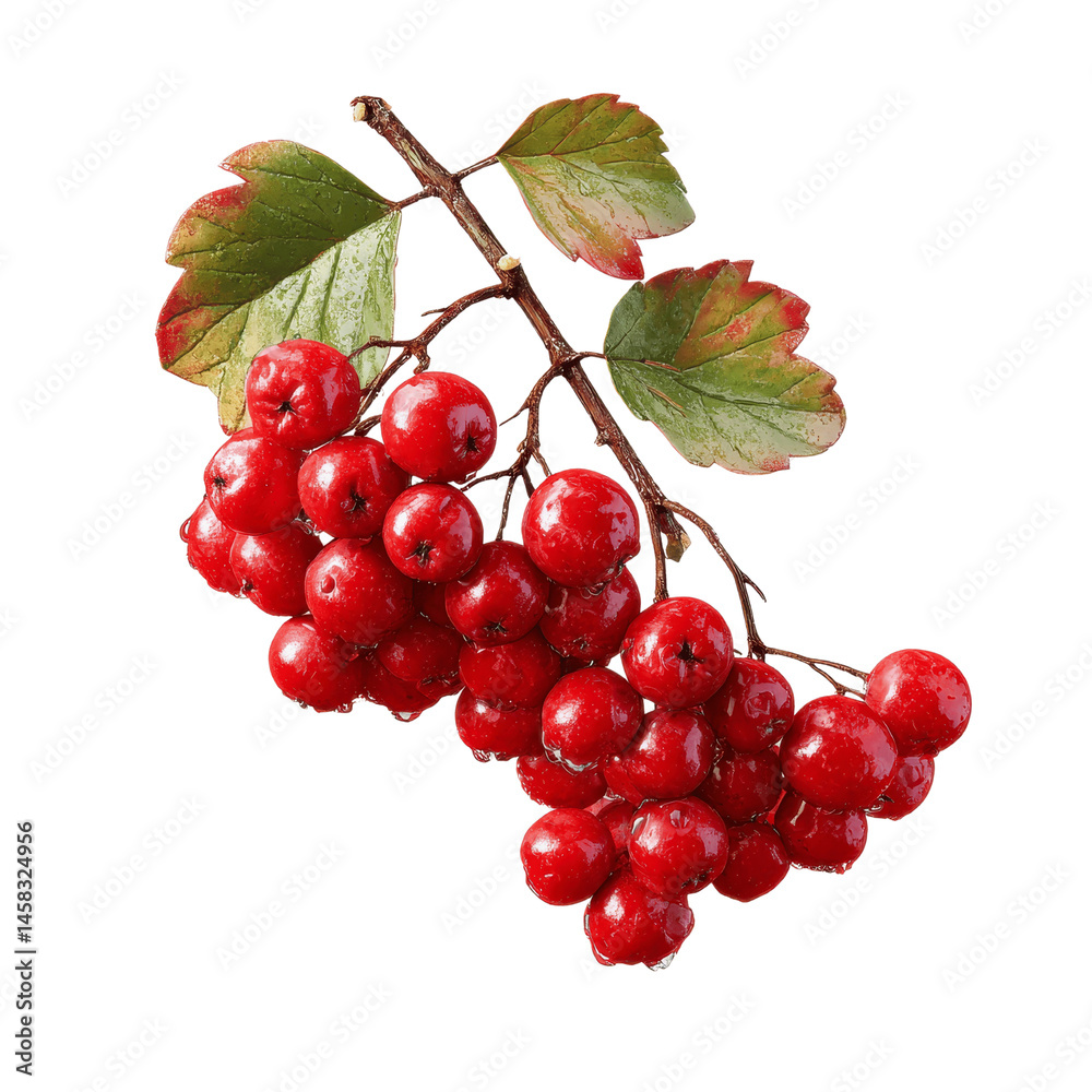 Vibrant Red Hawthorn Berries on Branch with Autumn Leaves Vibrant Red Hawthorn Berries on Branch with Autumn Leaves