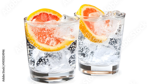 Obraz na płótnie Sweet carbonated water with ice cubes in glass isolated on white w salonie