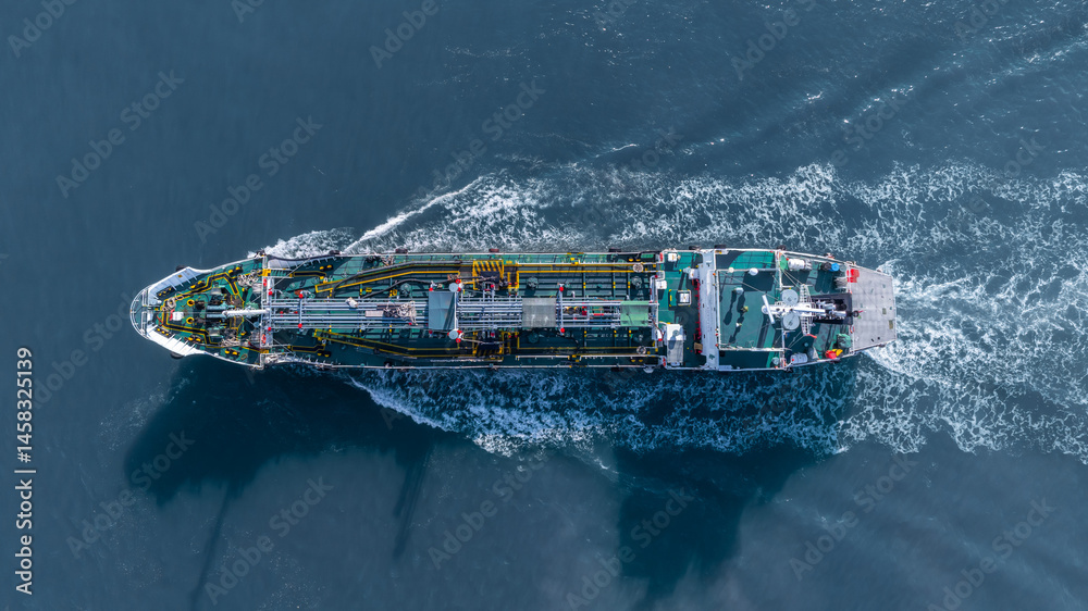 Aerial view oil and gas tanker ship freight shipping oil and gas, Global business freight shipping import export logistic transportation oil and gas product tanker ship, Sea freight oil product tanker
