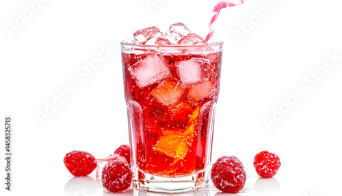 Obraz na płótnie Sweet carbonated water with ice cubes in glass isolated on white w salonie