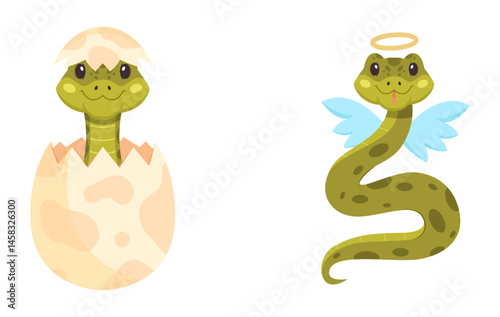 Set of cute handdrawn snakes smiling