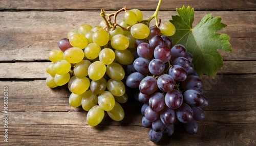 Ripe Grapes: Green and Purple Varieties on Rustic Wood