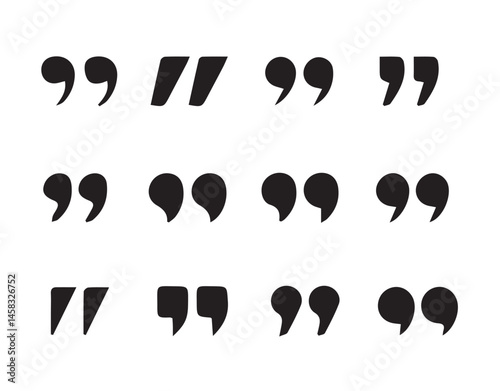 uotes icon vector set. Quotemarks outline, speech marks, inverted commas or talking marks collection.Talk bubble speech icon. Quotation signs isolated on white background. Vector illustration eps 10.