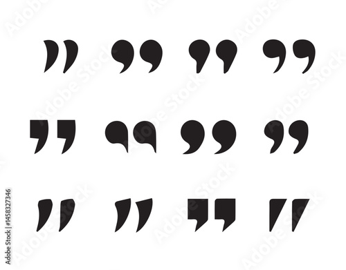 Set of quote mark. Quotes icon vector set. Quotemarks outline, speech marks, inverted commas or talking marks collection. black quotes icon set.  inverted commas symbol. vector illustration eps 10.