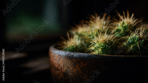 End up of a green barrel cactus in a mary jane photo