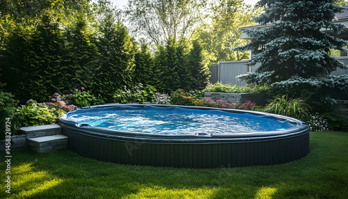 Obraz na płótnie Above ground swimming pool on grass in backyard w salonie