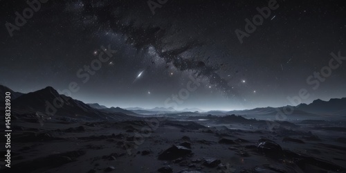 Vast, starlit expanse, cosmic dust motes scattered across inky black ,  serene,  deep space