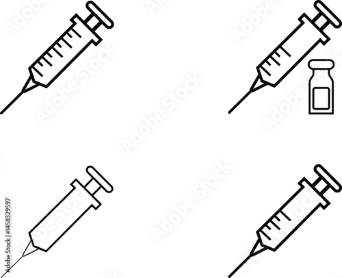 Medical syringe or injection instrument element icon set. Premium Vector template designs elements, isolated on transparent background, used to inject vaccine website design, logo, mobile app design,