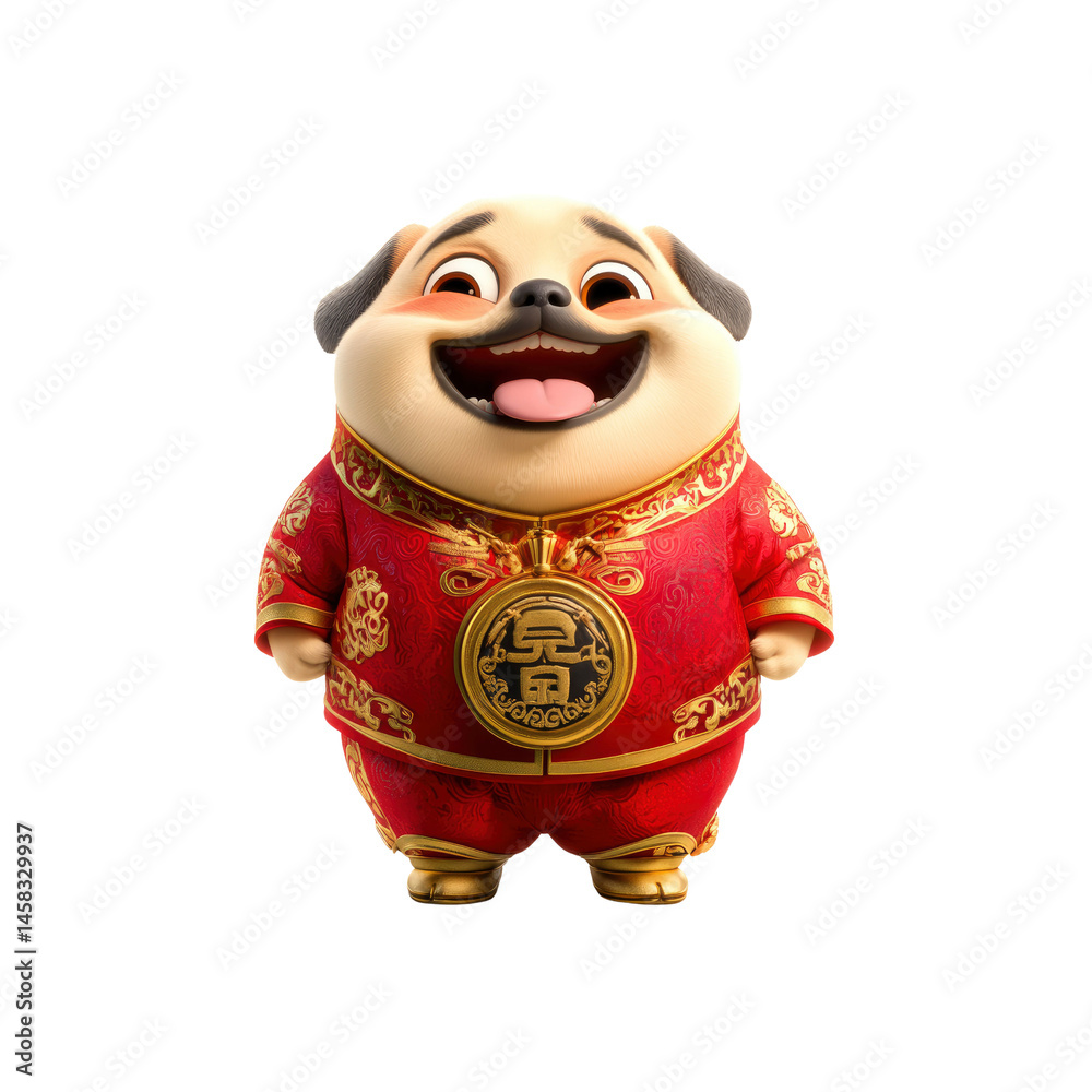 Cheerful Pug in Traditional Chinese New Year Outfit