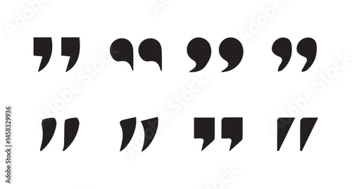 uotes icon vector set. Quotemarks outline, speech marks, inverted commas or talking marks collection.Talk bubble speech icon. Quotation signs isolated on white background. Vector illustration eps 10.