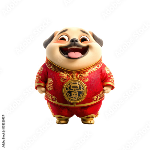 Obraz na płótnie Cheerful Pug in Traditional Chinese New Year Outfit w salonie