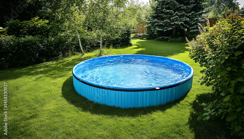 Obraz na płótnie Above ground swimming pool on grass in backyard w salonie