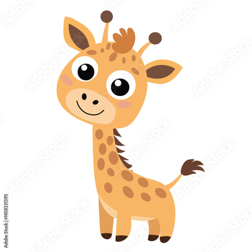 Cute Little Giraffe in Flat Style Isolated on White Background. Hand Drawn Vector Art.