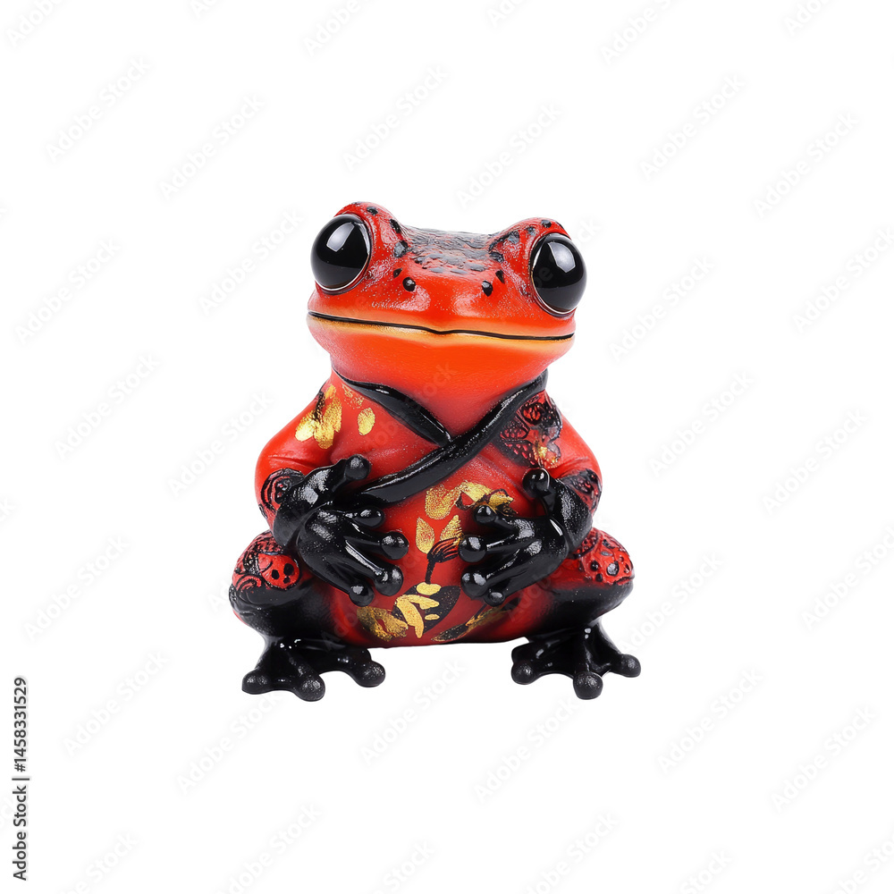 Red Frog Figurine in Traditional Japanese Kimono - Cute Amphibian Collectible