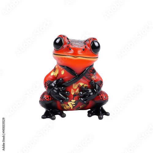 Obraz na płótnie Red Frog Figurine in Traditional Japanese Kimono - Cute Amphibian Collectible w salonie