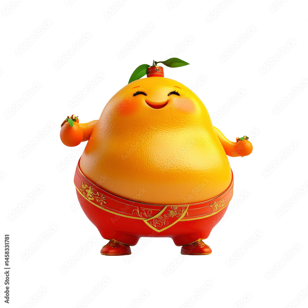 Joyful Orange Mascot Celebrating Chinese New Year