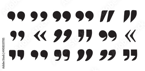 uotes icon vector set. Quotemarks outline, speech marks, inverted commas or talking marks collection.Talk bubble speech icon. Quotation signs isolated on white background. Vector illustration eps 10.