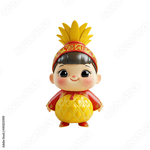 Obraz na płótnie Adorable 3D Render of a Child Dressed as a Pineapple in Traditional Chinese Clothing w salonie