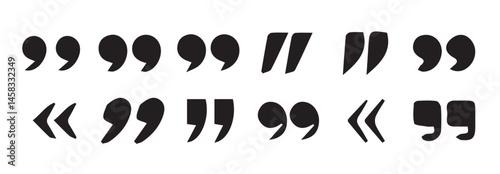 uotes icon vector set. Quotemarks outline, speech marks, inverted commas or talking marks collection.Talk bubble speech icon. Quotation signs isolated on white background. Vector illustration eps 10.