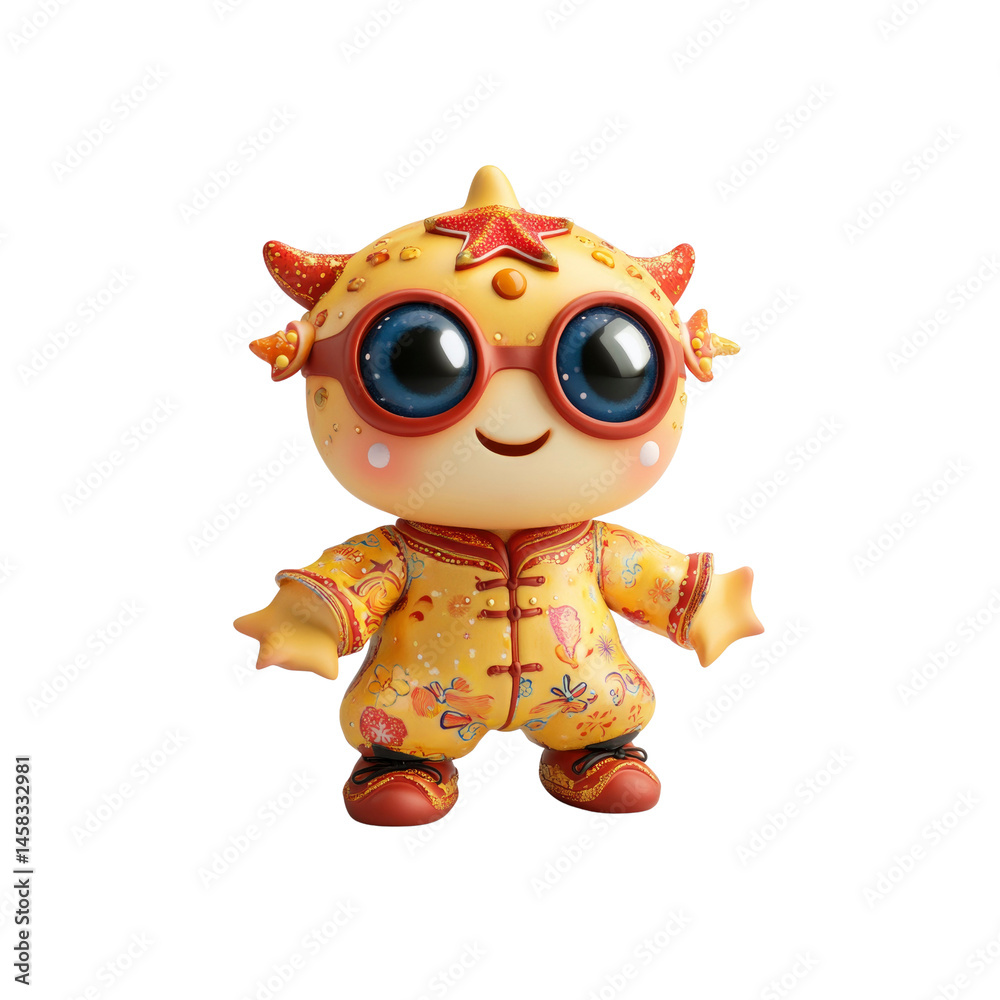 Adorable 3D Render of a Cute Cartoon Character in Traditional Chinese Clothing