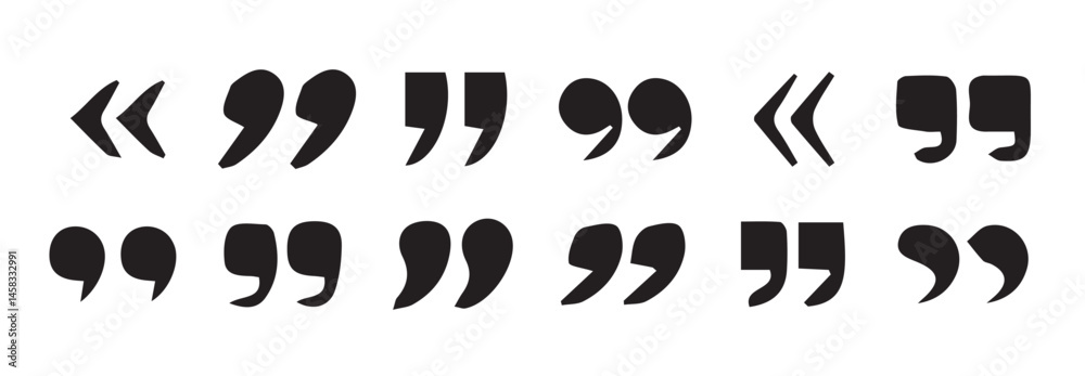 uotes icon vector set. Quotemarks outline, speech marks, inverted commas or talking marks collection.Talk bubble speech icon. Quotation signs isolated on white background. Vector illustration eps 10.