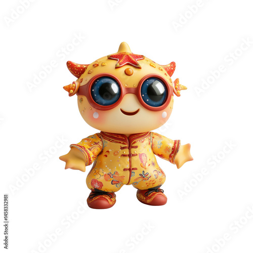 Obraz na płótnie Adorable 3D Render of a Cute Cartoon Character in Traditional Chinese Clothing w salonie