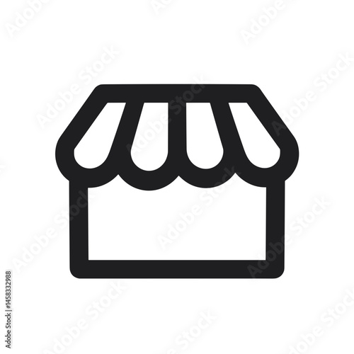Shop icon illustration in minimal style, black and white design  