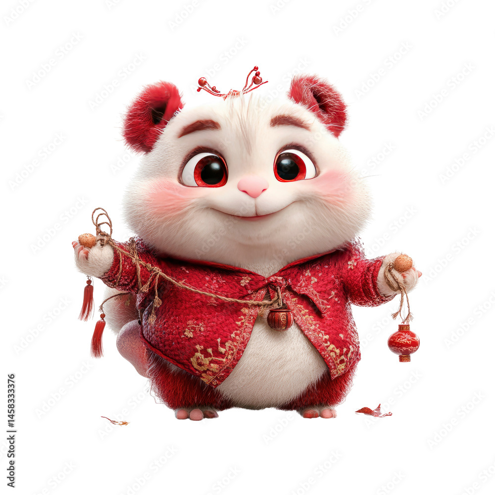 Adorable Cartoon Hamster in Traditional Chinese Clothing Celebrating Lunar New Year