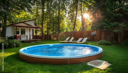 Obraz na płótnie Above ground swimming pool on grass in backyard w salonie