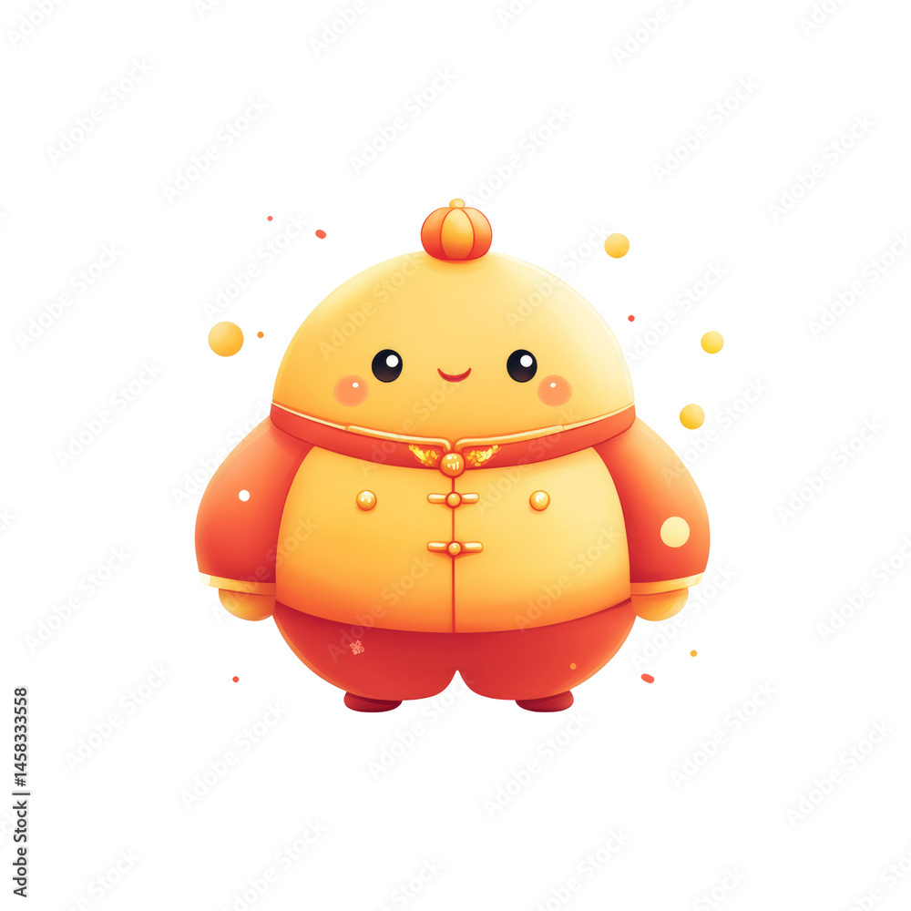 Adorable Chinese New Year Cartoon Character in Traditional Clothing