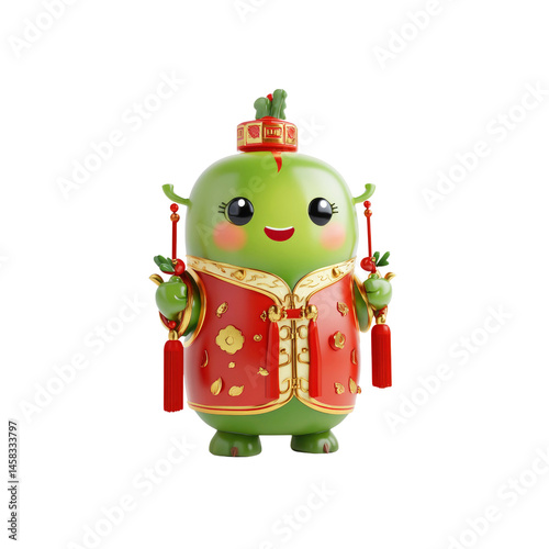 Obraz na płótnie Adorable 3D Cartoon Character in Traditional Chinese New Year Clothing w salonie