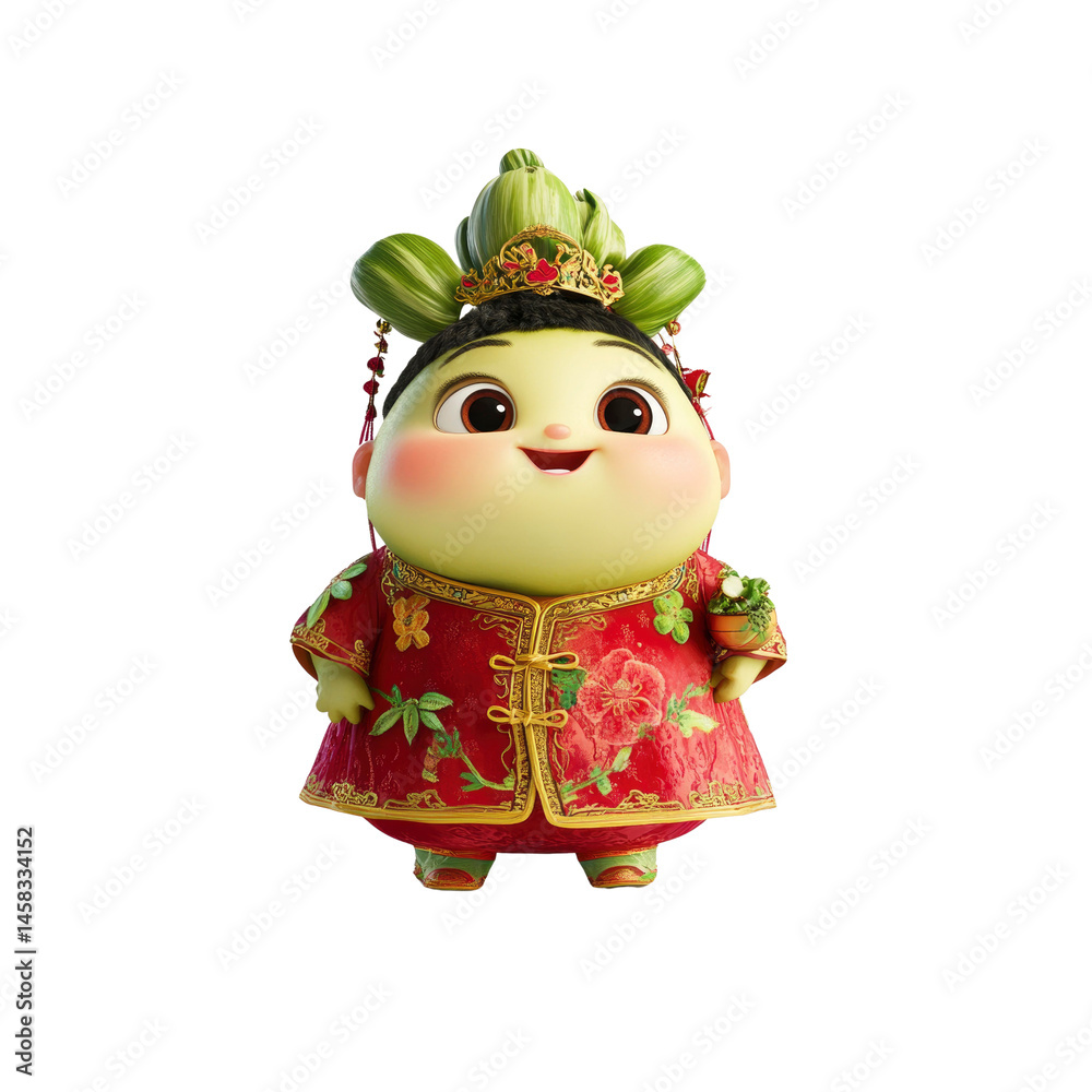 Adorable Cartoon Character in Traditional Chinese Clothing