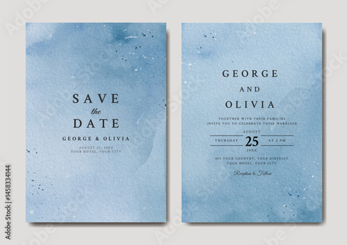 Watercolor wedding invitation of elegant blue abstract