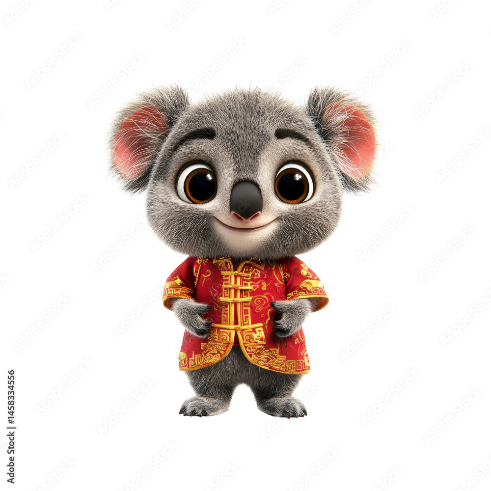 Adorable Koala in Traditional Chinese Clothing for Lunar New Year