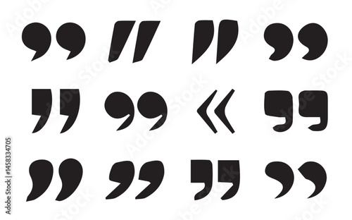 uotes icon vector set. Quotemarks outline, speech marks, inverted commas or talking marks collection.Talk bubble speech icon. Quotation signs isolated on white background. Vector illustration eps 10.