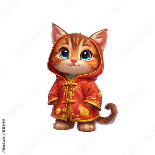 Obraz na płótnie Adorable Kitten in Traditional Chinese Red Coat w salonie