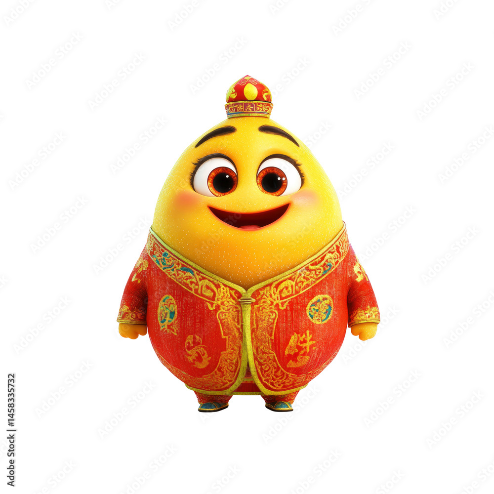 Cheerful Animated Egg Character in Traditional Chinese Clothing