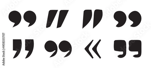 uotes icon vector set. Quotemarks outline, speech marks, inverted commas or talking marks collection.Talk bubble speech icon. Quotation signs isolated on white background. Vector illustration eps 10.