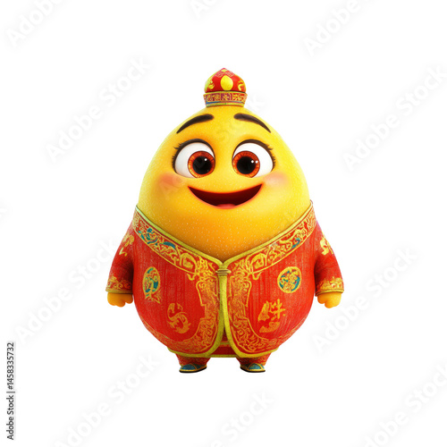 Obraz na płótnie Cheerful Animated Egg Character in Traditional Chinese Clothing w salonie