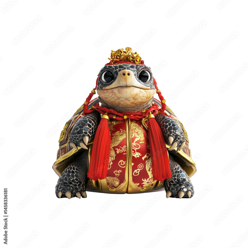 Adorable Cartoon Turtle in Traditional Chinese Clothing