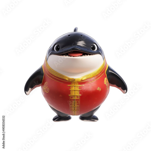 Obraz na płótnie Adorable Cartoon Orca Whale in Traditional Chinese Clothing for Lunar New Year w salonie