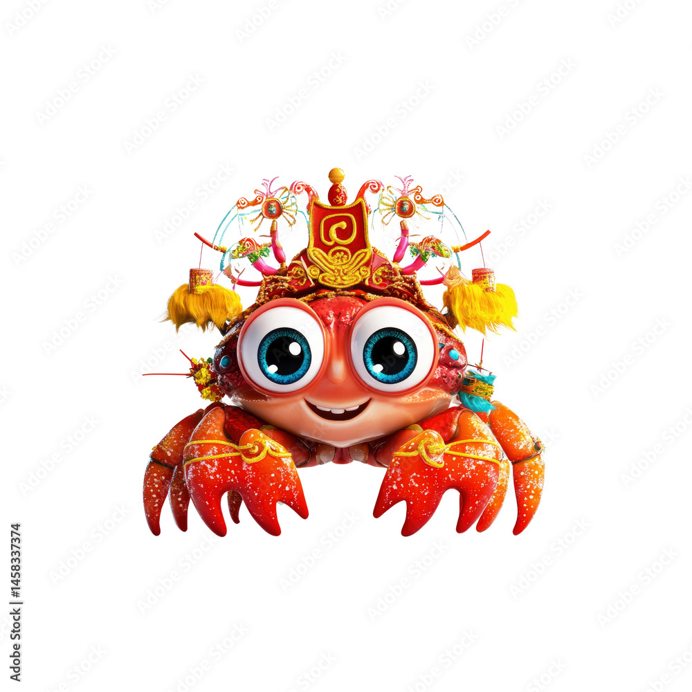 Joyful Chinese New Year Crab Cartoon Character in Traditional Festive Attire