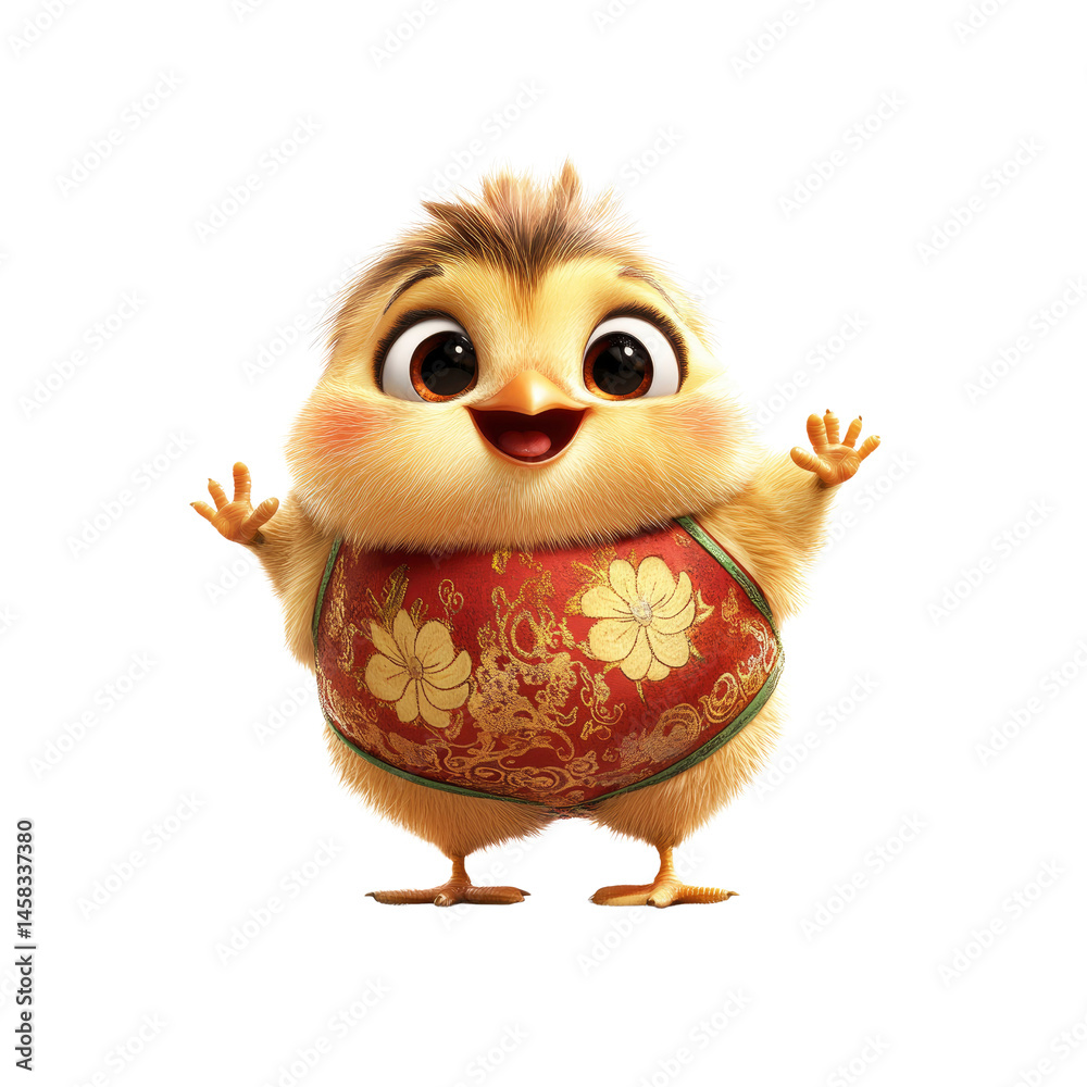 Adorable Cartoon Chick in Traditional Chinese Clothing